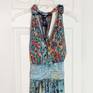 Women's (S/M) Boho Tropical Multicolored Maxi Dress w/ Empire Waist & Racerback